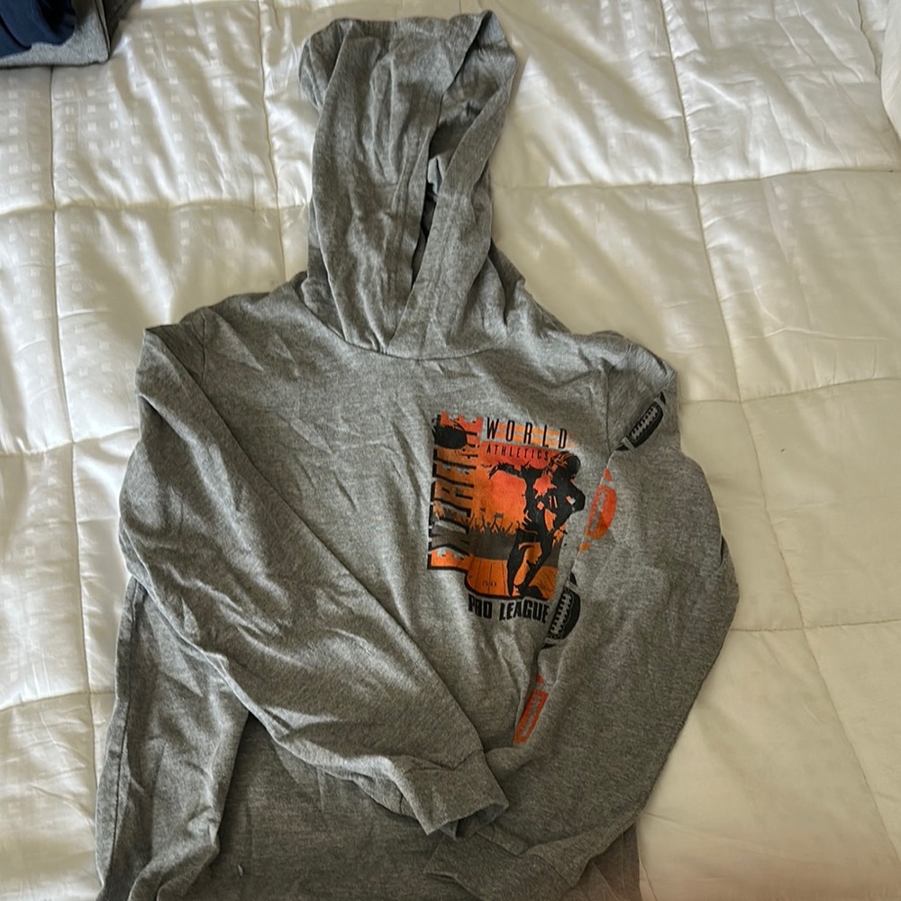 Gray Hooded Sweatshirt with Graphic Print